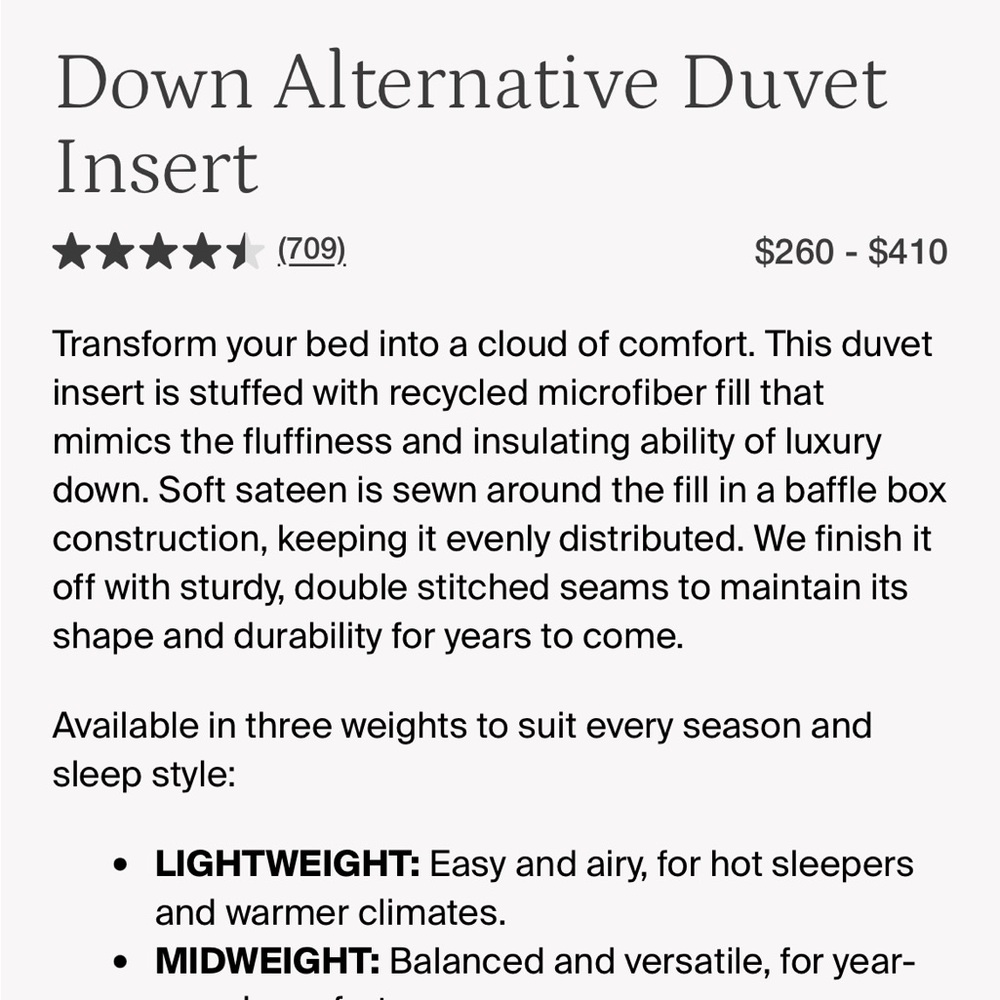 Parachute White Down Alternative Duvet Insert king/ cal king